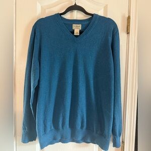 L.L. Bean‎ Cashmere Cotton Blend Teal V-Neck Sweater